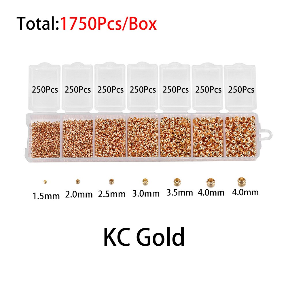 1750Pcs Accessories Jewelry Making Set Mixed Crimp End Beads Round Stopper Spacer Beads For DIY Jewelry Making Kit Supplies: KC Gold