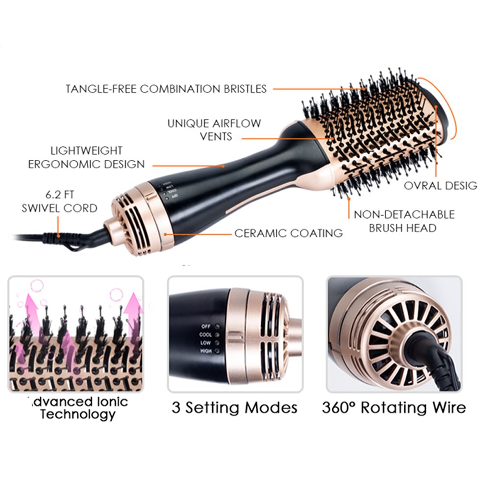 1000W Hair Dryer One Step Air Brush Styler and Volumizer Electric Blow Dryer Comb Salon Hair Curler Straightening Brush