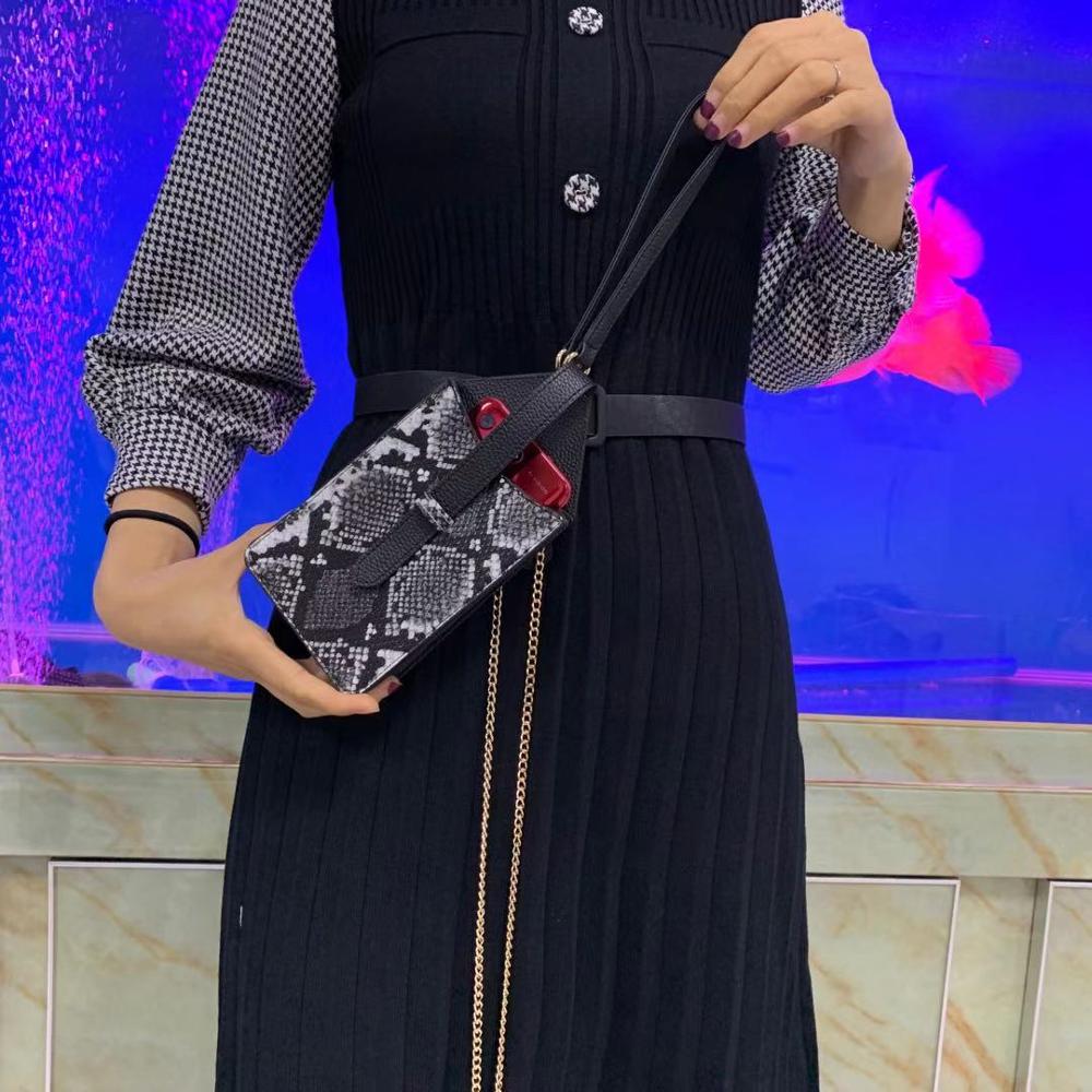 Telefoon Portemonnee Pouch Reliëf Python Patroon Snake Leather Chain Schoudertas Pouch Telefoon Tas Voor Iphone