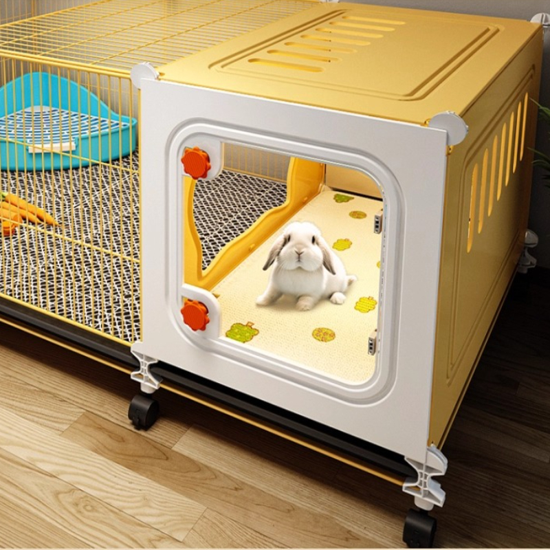 Jaula grande para conejos con zona para dormir separada, cómoda interior con bandeja extraíble para conejillos de indias, casa para conejitos, recinto para conejillos holandeses