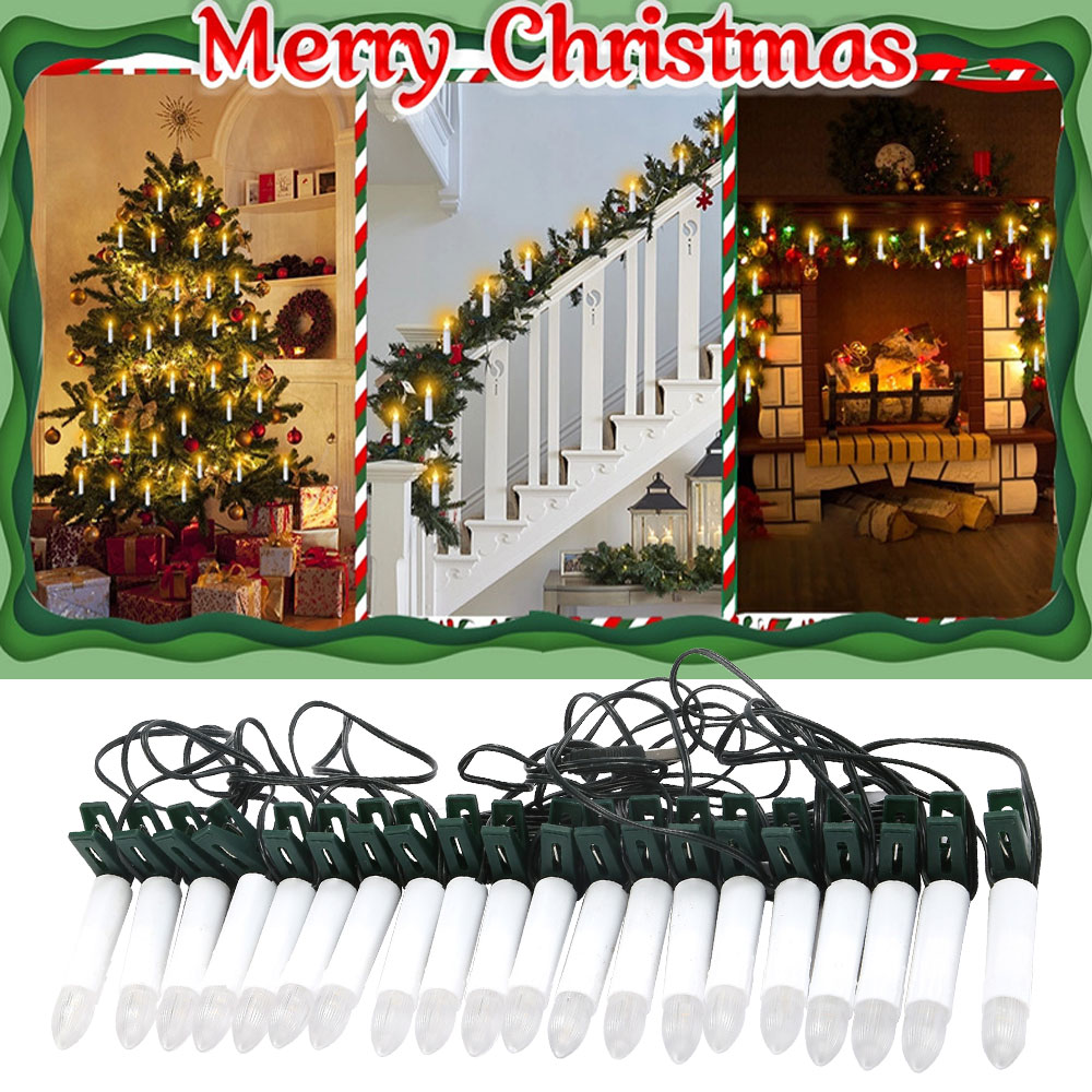 Guirlande de bougies LED à clipser, 20 pièces, cône sans flamme, décorations d'arbre de noël