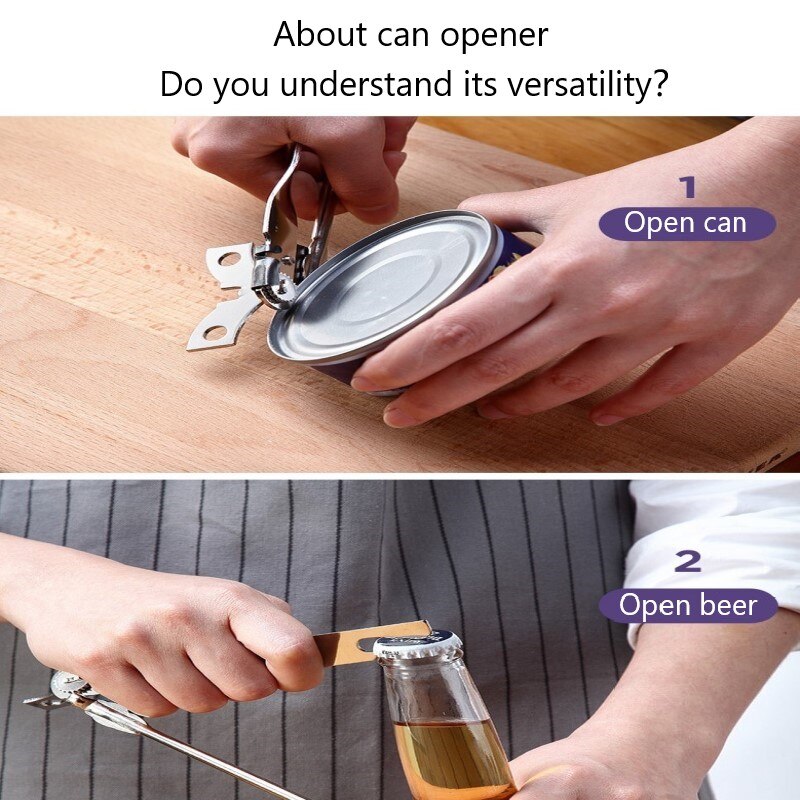 Roestvrij Staal Handmatige Blikopener Multifunctionele Tin Blik Voedsel Opener Side Cutter Bierfles Opening Keuken Bar Gadget
