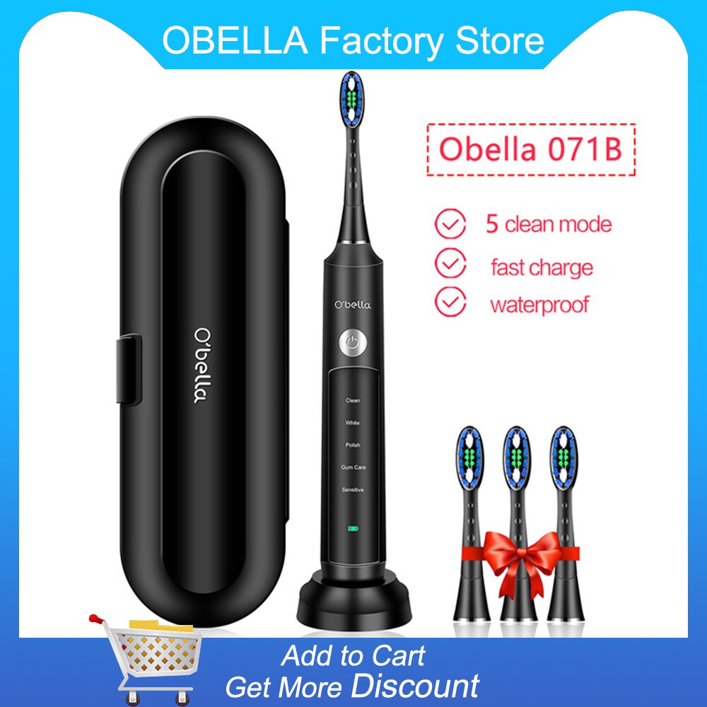 Double Sonic Electric Toothbrush H9 Adult Timer 5 Mode Rechargeable Tooth 10 Replacement Brush Heads 2 Travle Case toothbrush: 071B Black