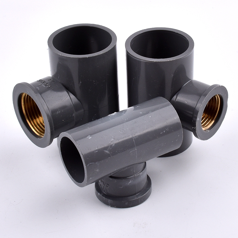 1-3Pcs 20 ~ 32Mm Tot 1/2 ~ 1 Inch Grey Pvc Pijp Connector Koperen Binnendraad tee Tuin Irrigatie Water Water Voeding Buis Gewrichten