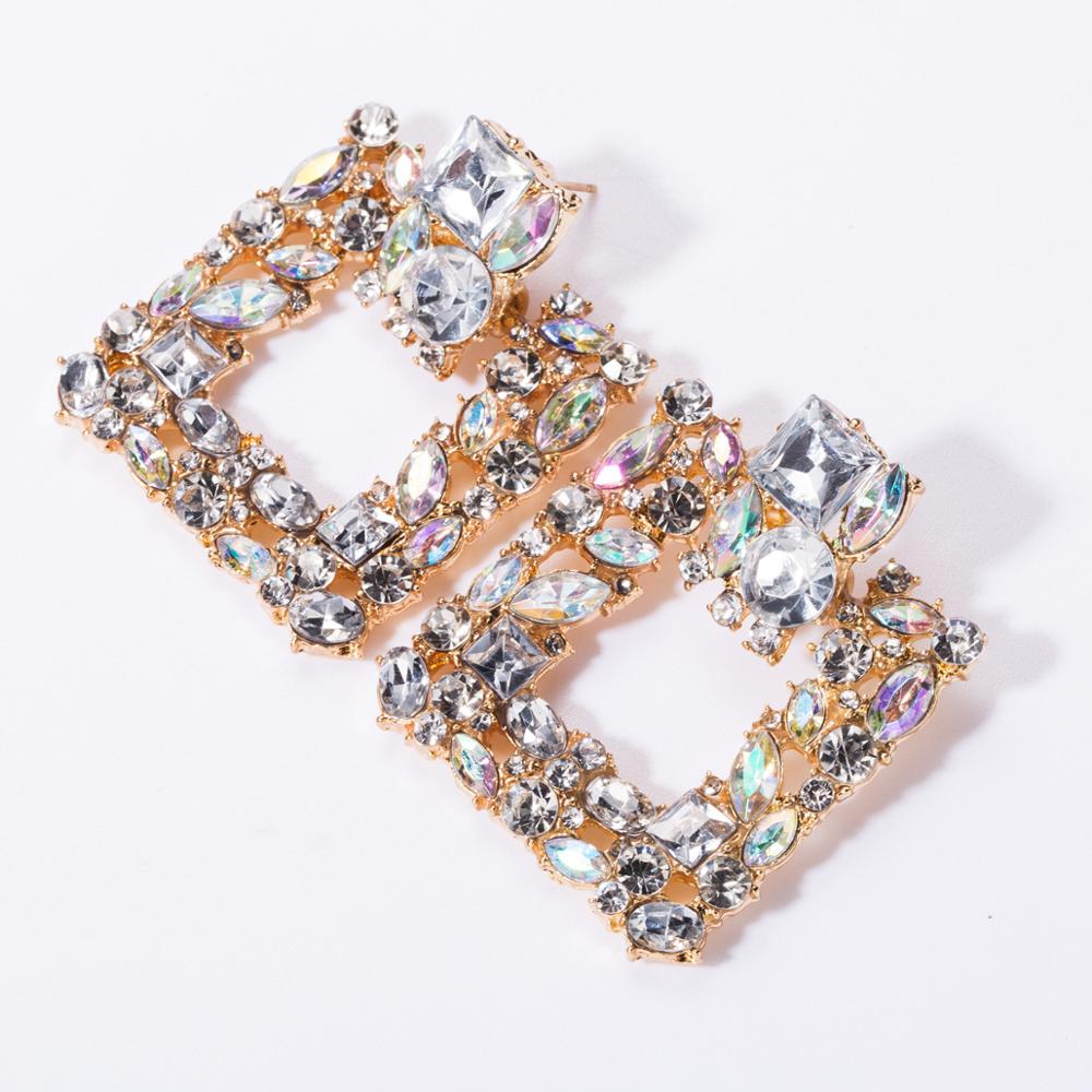 Square Lrregular Jewellery Large Crystal Earrings Women Shining Golden Office career Geometric Alloy