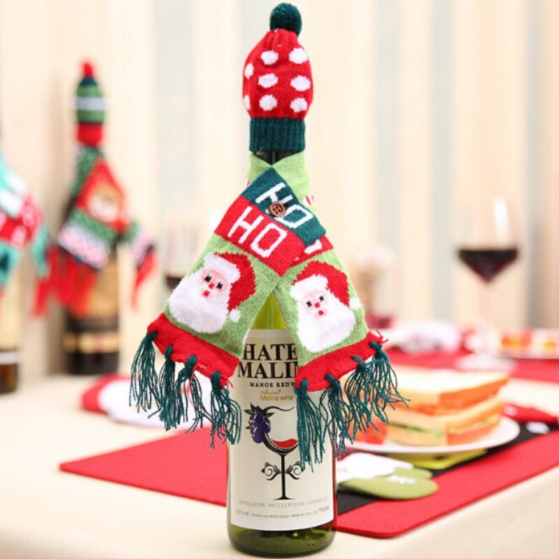Jul vinflaske dækker strikket grim trøje dække sæt xtmas fest festival middag borddekorationer: Gammel mand