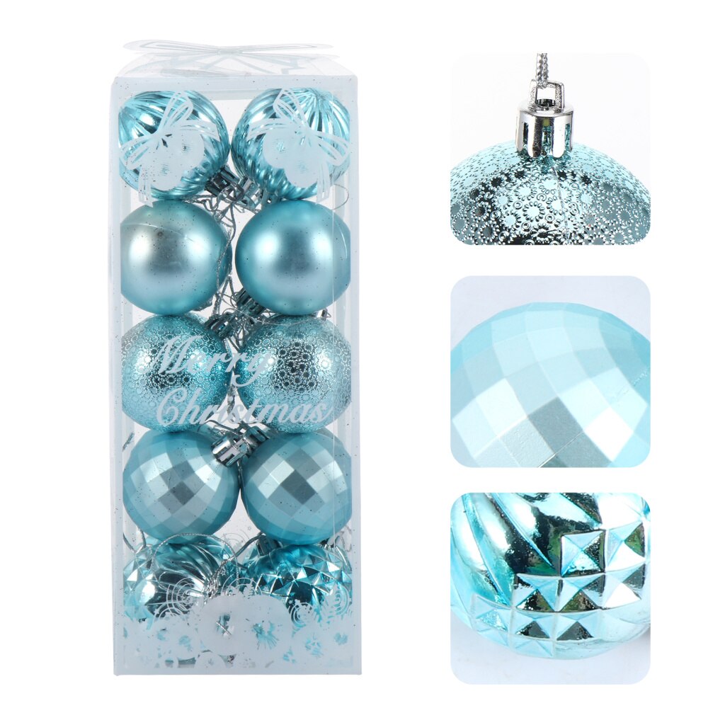 20 pçs árvore de natal bolas penduradas bolas de natal ornamentos delicado azul criativo decoração bola de plástico para decoração de natal: Default Title