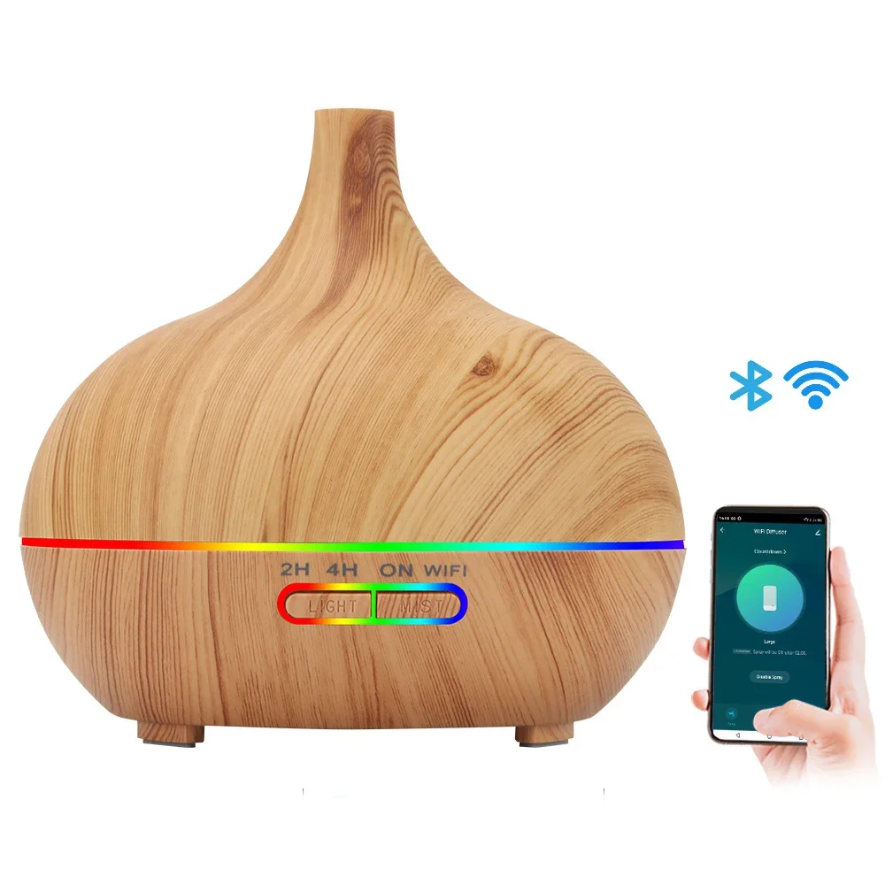Humidificateur d'air intelligent de diffuseur d'huile essentielle d'aromathérapie de WiFi 500ml, connecte à Tuya, Alexa et Google Home avec 7 couleurs de LED: Lavande / EU