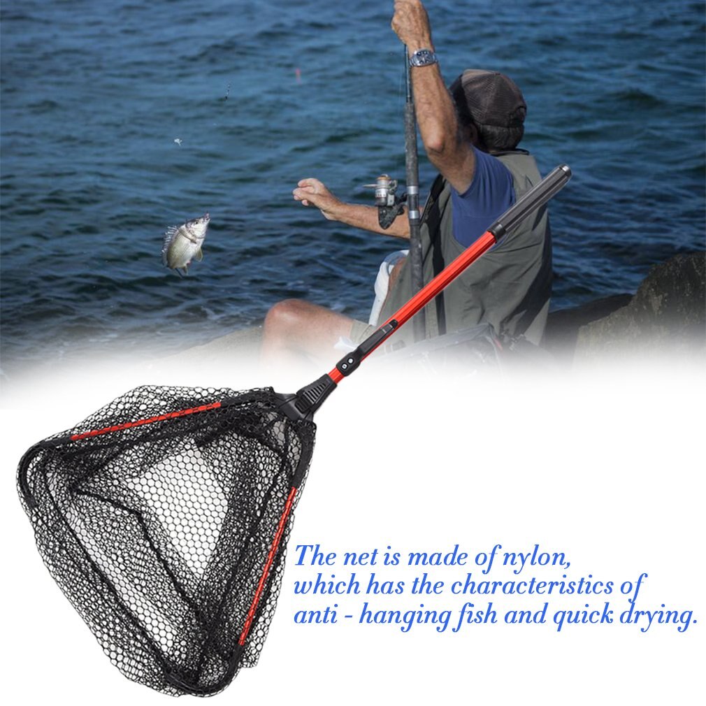 Portable Triangular Brail Folding Fishing Net Landing Net with Aluminium Alloy Pole Handle Fishing Tackle