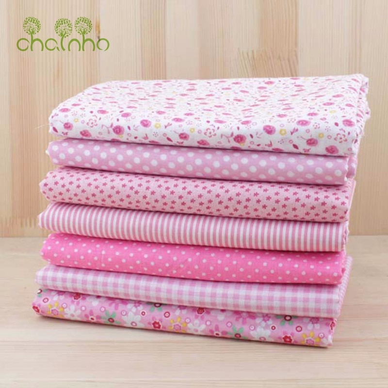 Dunne Katoenen Stof Patchwork Voor Naaien Plakboek Doek Fat Quarters Tissue Voor Quilt Handwerken Patroon 50*50Cm Roze 7Pcs