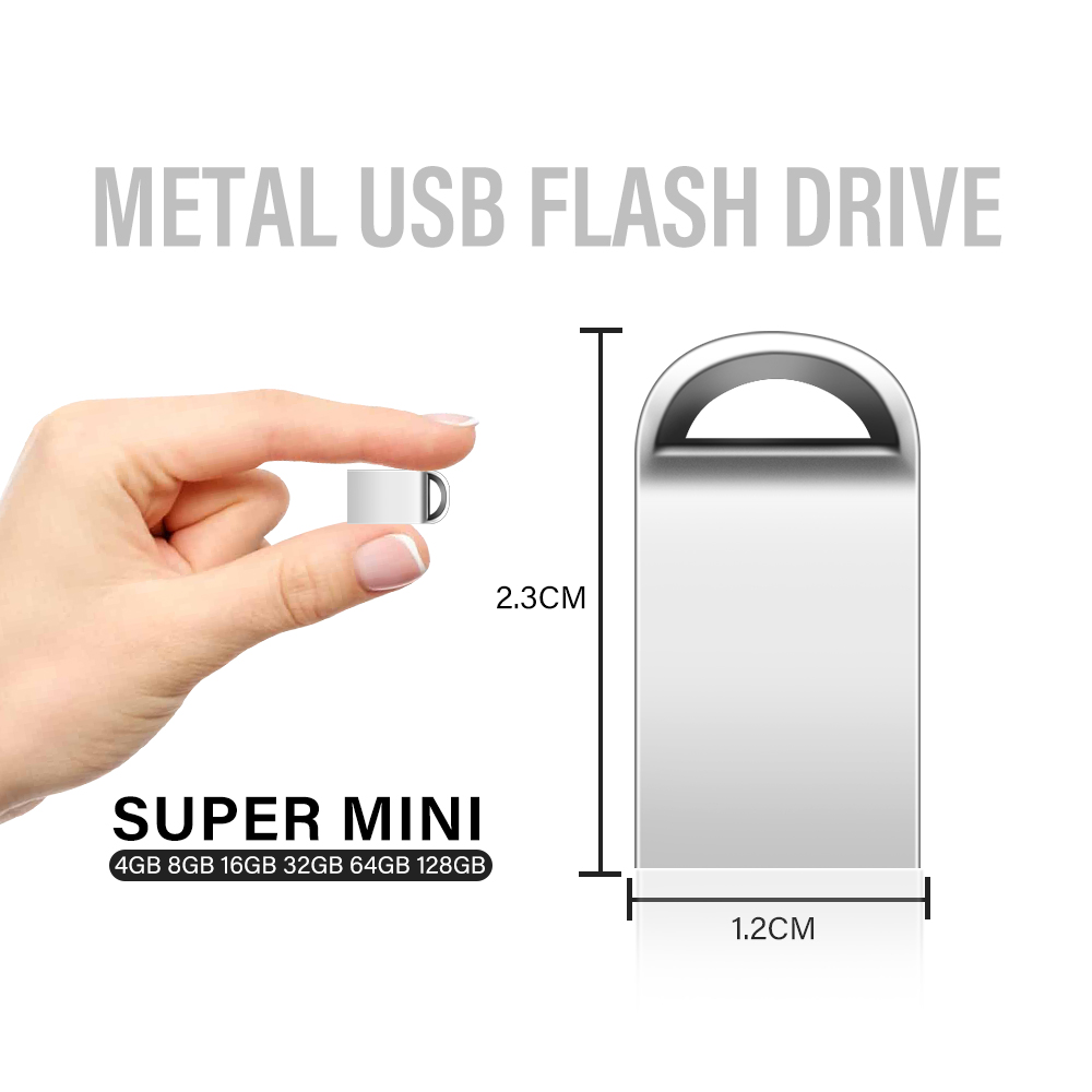 JASATER Super Mini Metal USB Flash Drive 128GB Silver Pen Drive z bezpłatnym kółkiem na klucze 64GB Zabawny kreatywny prezent Pamięć 32GB