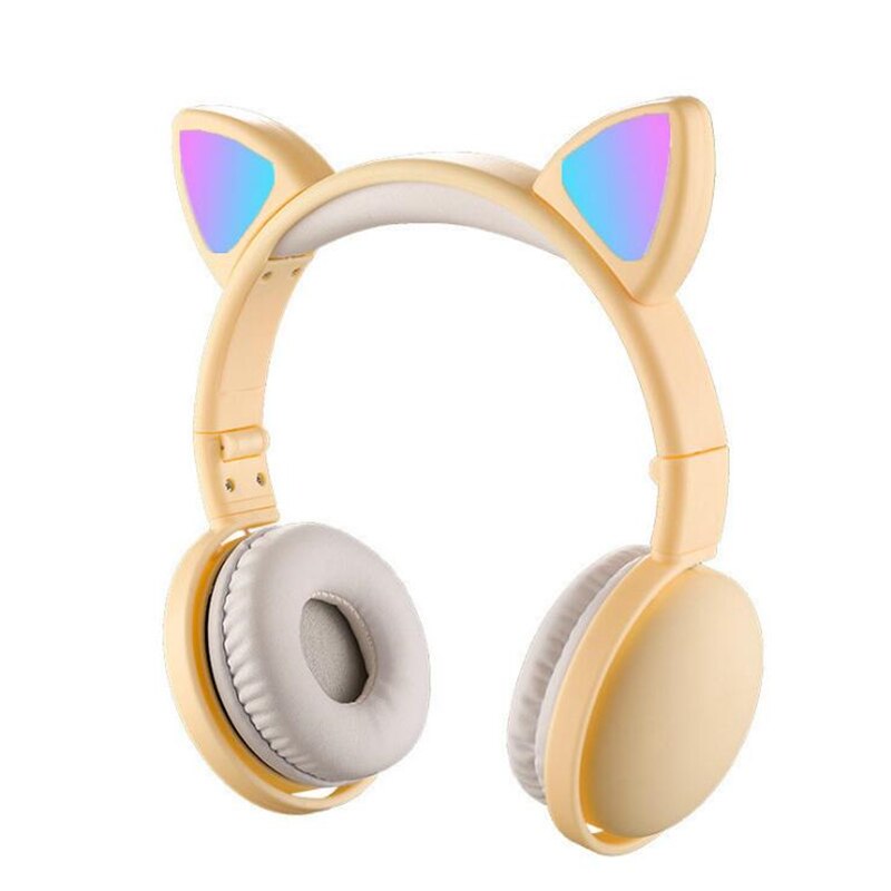 Mignon LED chat oreille bruit annulation casque Bluetooth 5.0 pliable Gamer musique casque avec Microphones pour enfants fille: Yellow