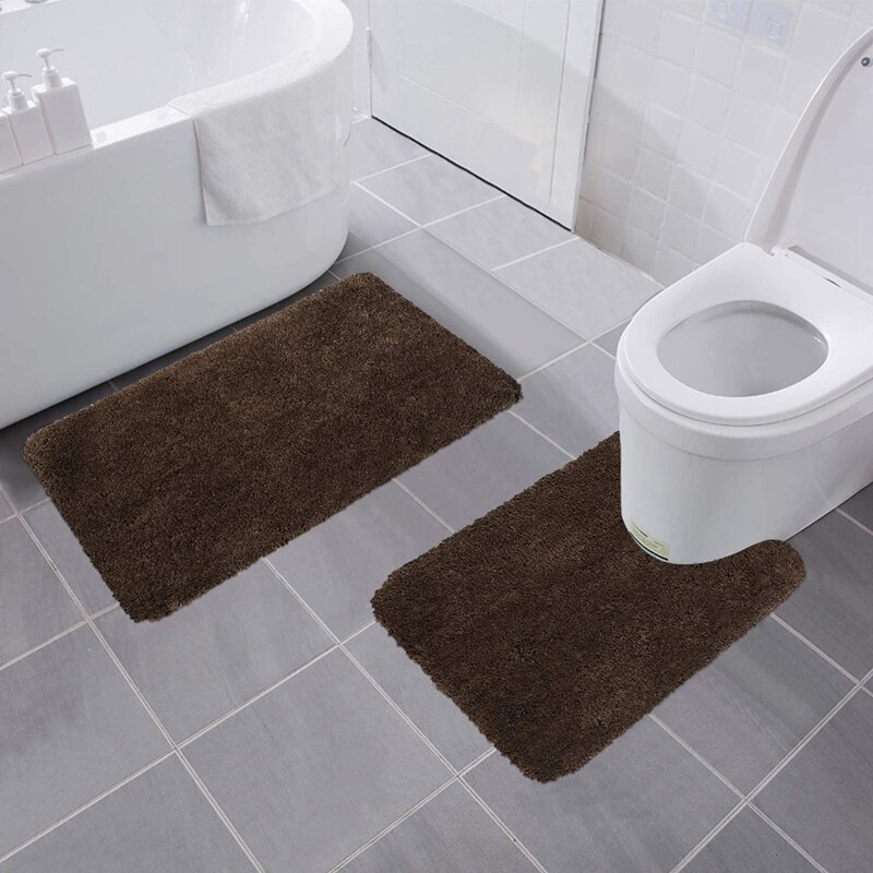 Juego de alfombras de baño 2 piezas-alfombra de baño suave peluda y alfombra de baño en forma de U, lavado a máquina antideslizante/absorbente en seco
