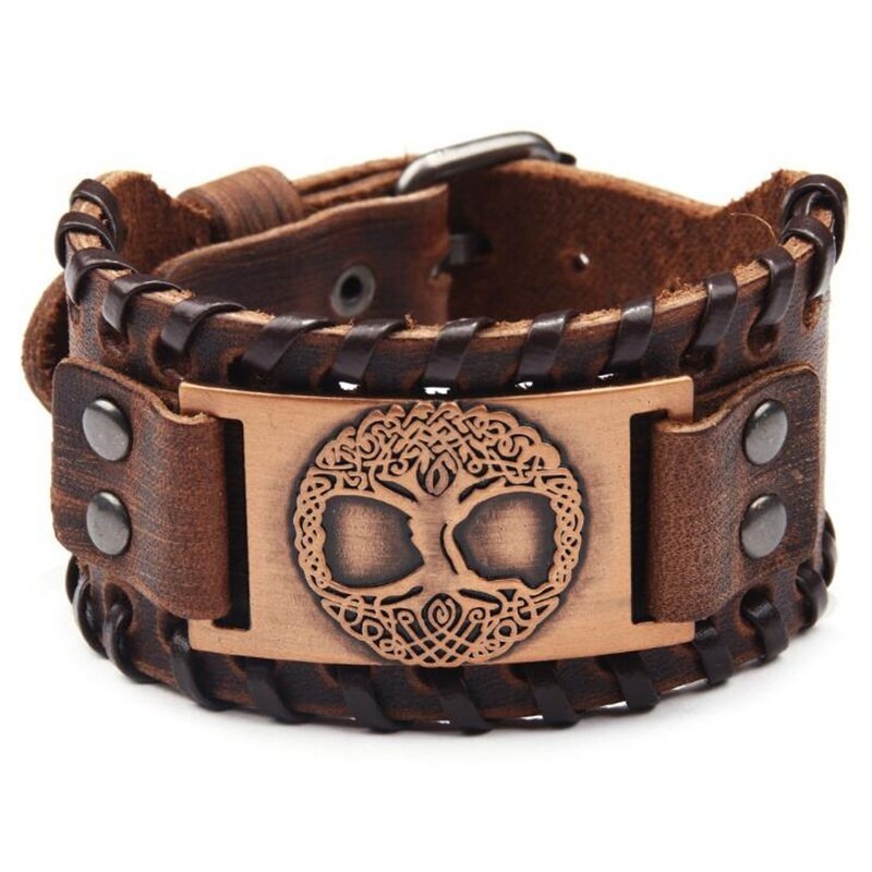 Boom Van Het Leven Metalen Bedelarmband Brede Gevlochten Lederen Vintage Armbanden Voor Mannen Sieraden: RoseGold