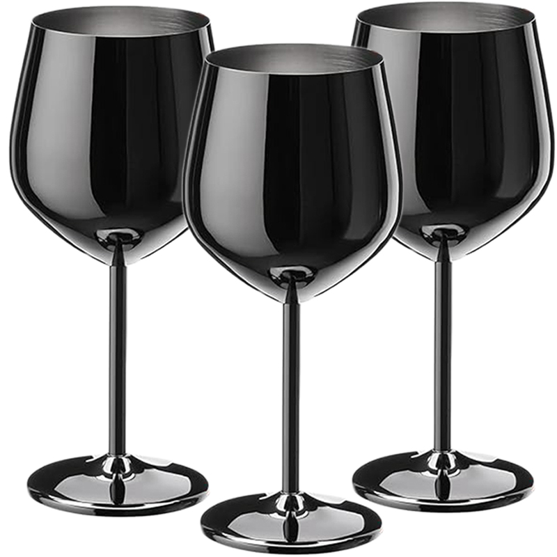 Verre à vin en acier inoxydable, verre à champagne, verre à whisky, gobelet en métal , verre à vin rouge, type tonneau, degré de chute, 3 pièces: BLEU CIEL