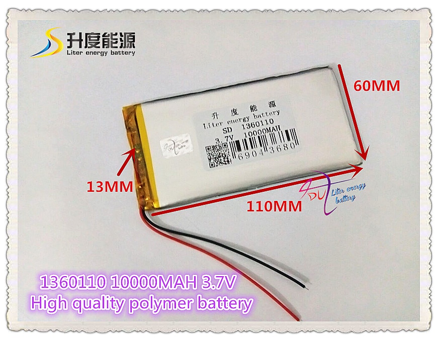 3.7 V 10000 mAH SD 1360110 (polymeer lithium-ion batterij/EEN klasse mobiele) li-ion batterij voor tablet pc, e-book, speaker