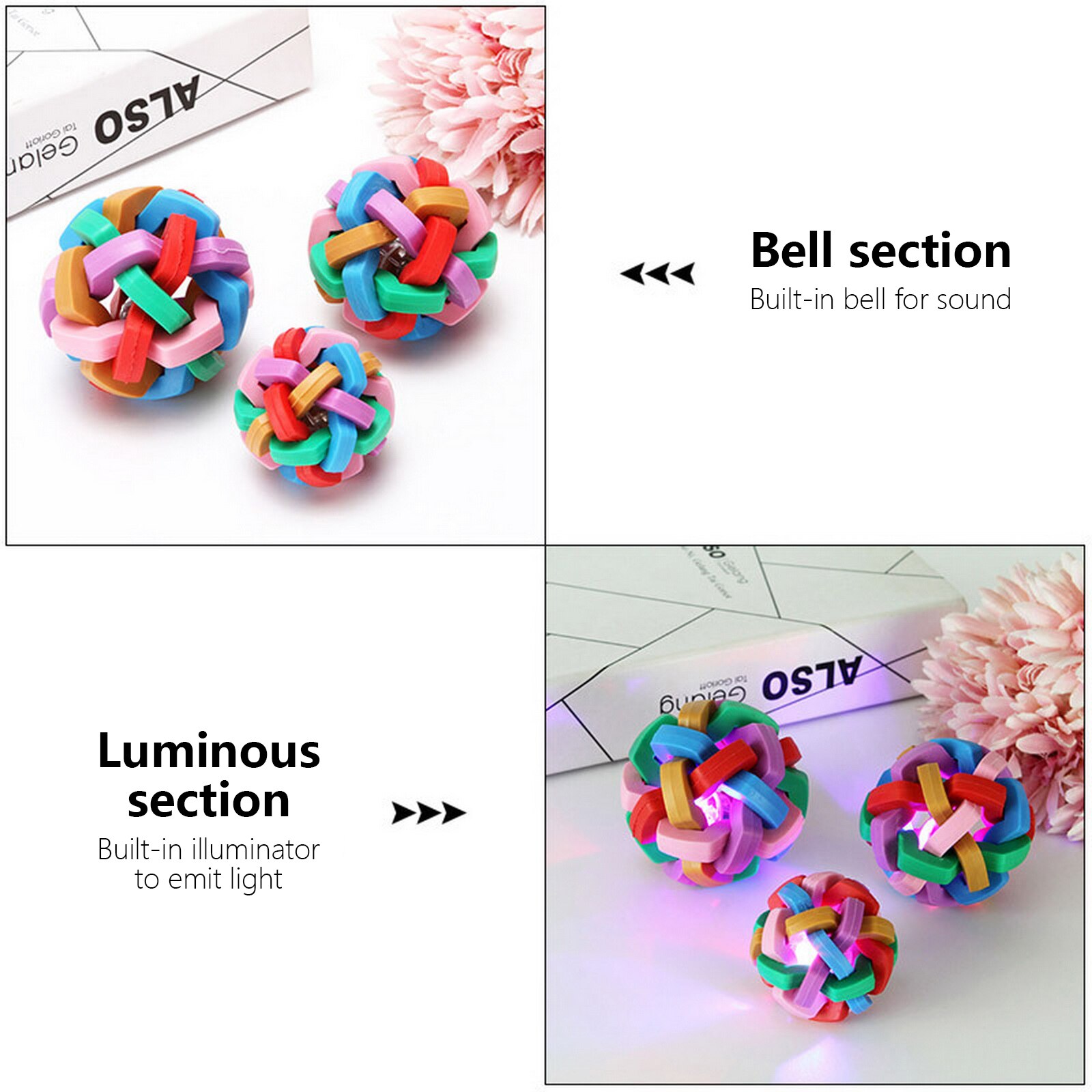 5.5cm Colorful Rainbow Pet LED toys Pet Bell Ball Dog Toy Cat Toys Pet Dog Ball Bell Chew Toys Play Teeth Training Pet Products