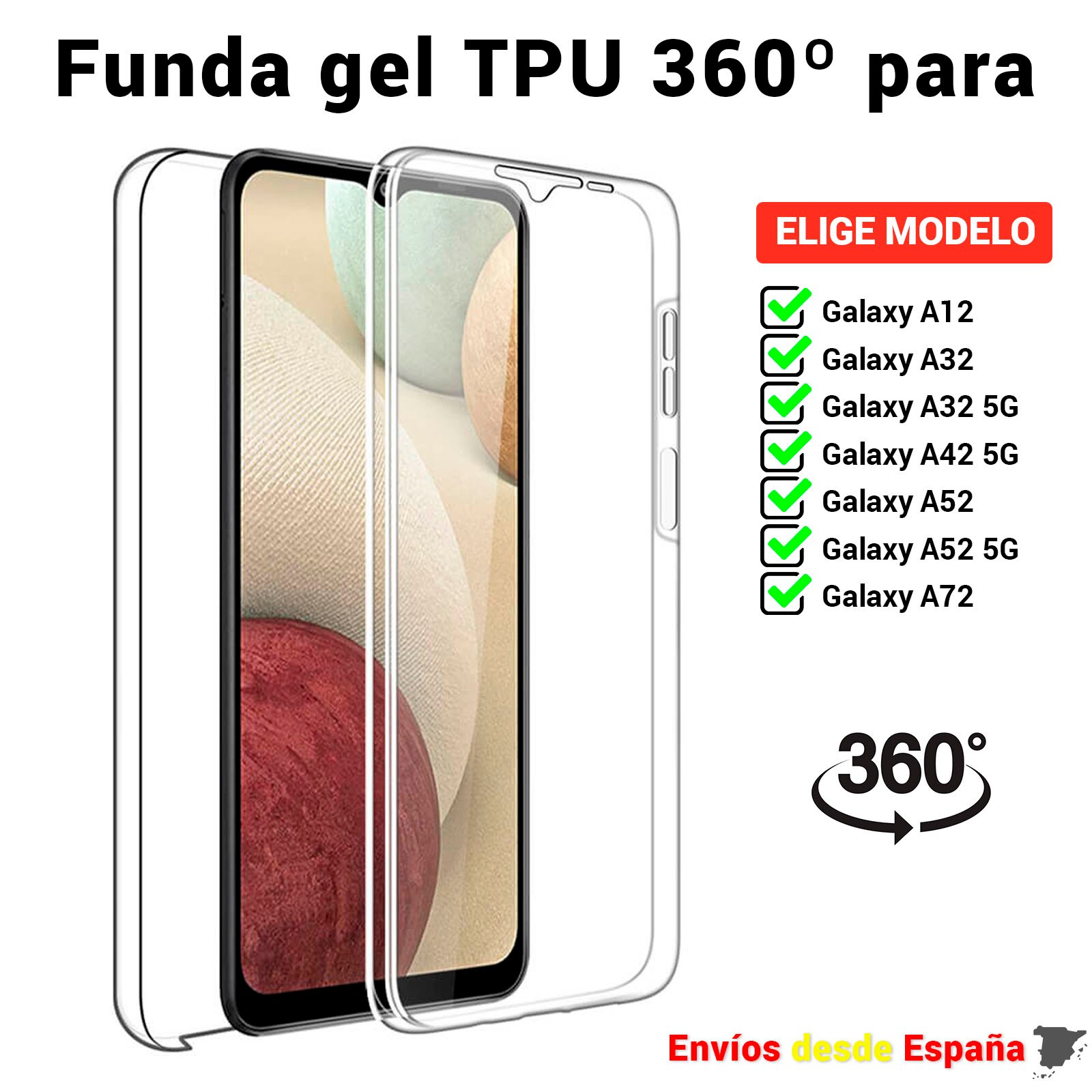 Funda TPU 360 para Samsung Galaxy A02s A12 A32 A42 A52 A72 5G Carcasa completa doble cara transparente de silicona para movil