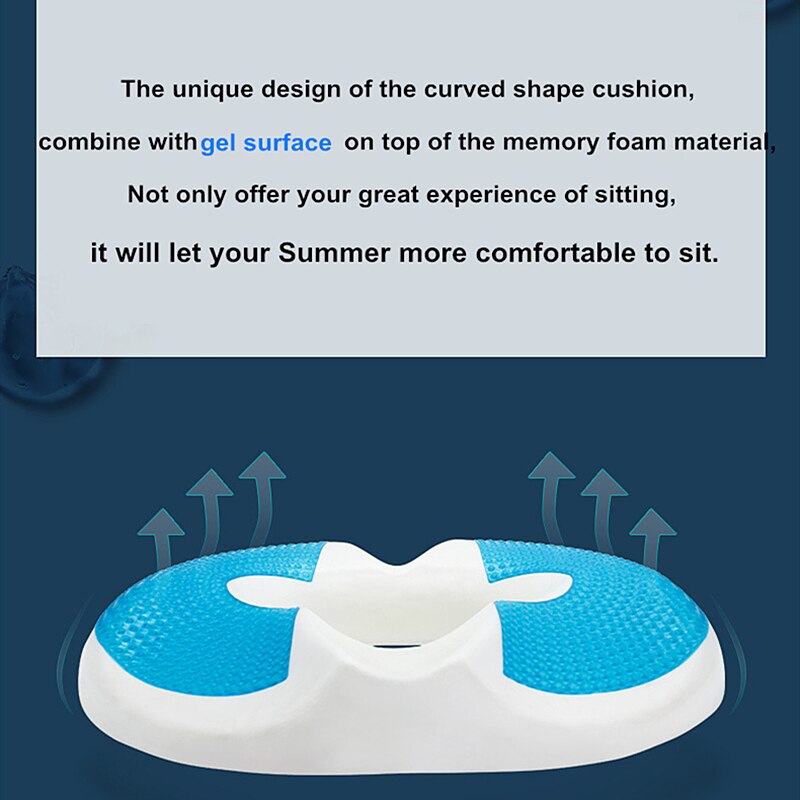 PurenLatex Summer Ice Cold Gel Memory Foam Office Chair Cushion Car Seat Coccyx Comfort Hemorrhoids Treat Post Surgery Pillow