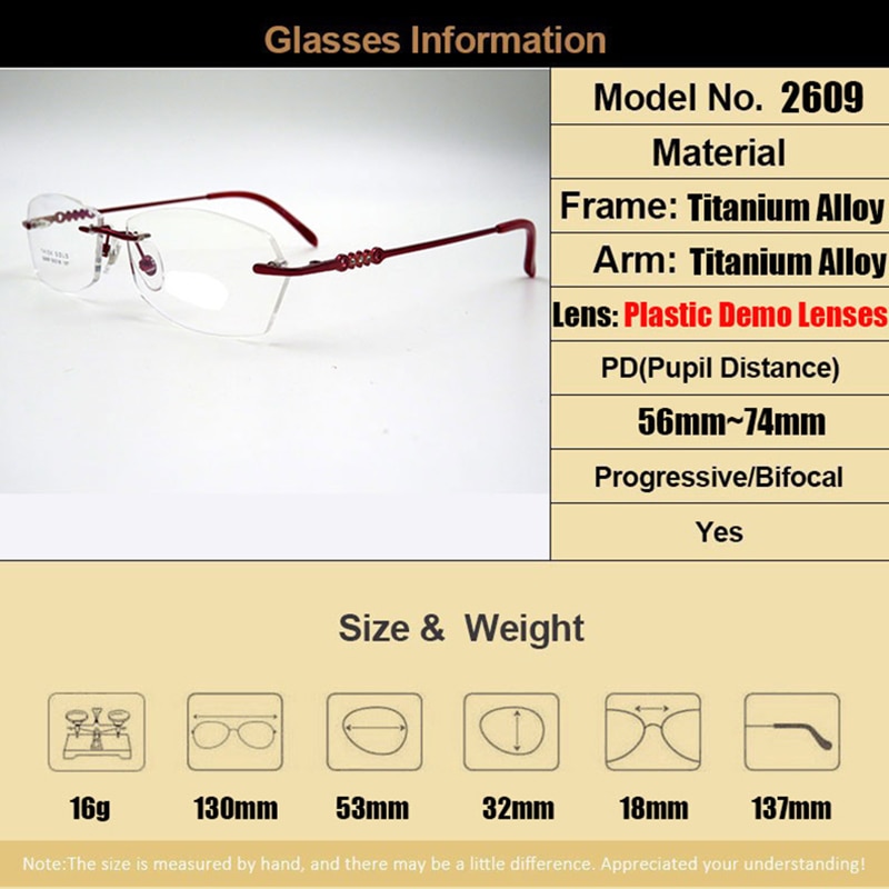 Gmei optical  s2609 innfatningsfri brilleinnfatning for kvinner uten innfatning