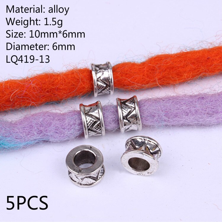 5Pcs Retro Zilver Metaal Haar Vlecht Dread Dreadlock Baard Kralen Ringen Buis Appro 6Mm Binnenste Gat Sieraden Maat 11*9Mm 14 Stijl: NO.10