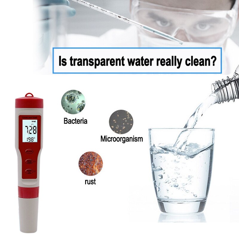 Water PH Tester 4 in 1 Function PH TDS EC Temp Digital Water Tester Monitor Meter Test Pen
