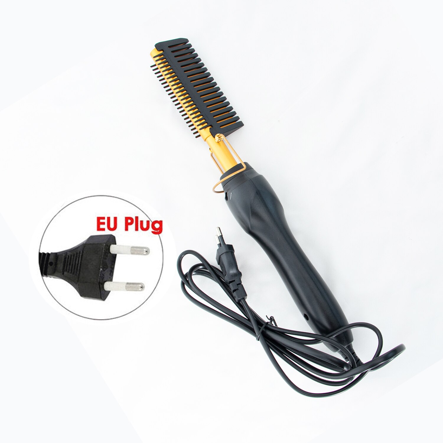 Hår rak styler kam hår borste styling strykjärn hår snabb kam för skägg rakt hår borste hårstyler för män: Eu-kontakt