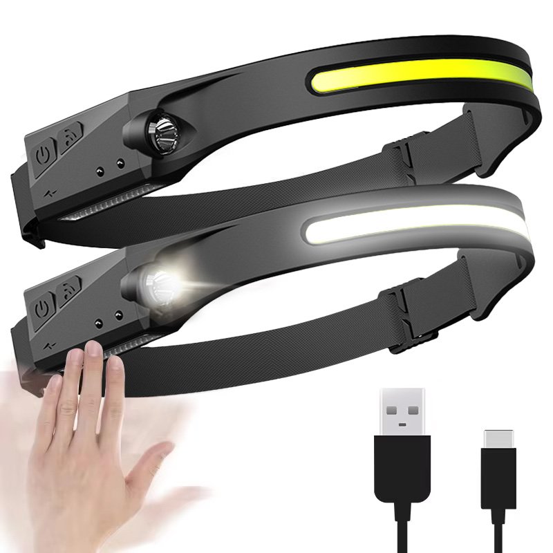 Inductiekoplamp COB LED-sensor Hoofdlamp Ingebouwde batterij Zaklamp Oplaadbare USB-hoofdlamp 5 verlichtingsmodi Koplamp