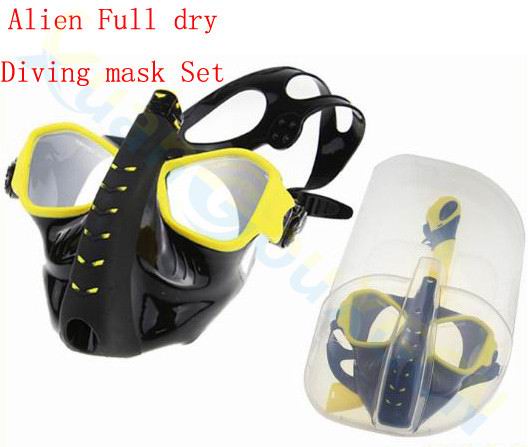 alien adult scuba Diving equipment set silicone full dry Snorkel +diving mask +PP box swimming Goggles glasses Breathing Tube: Alien Yellow