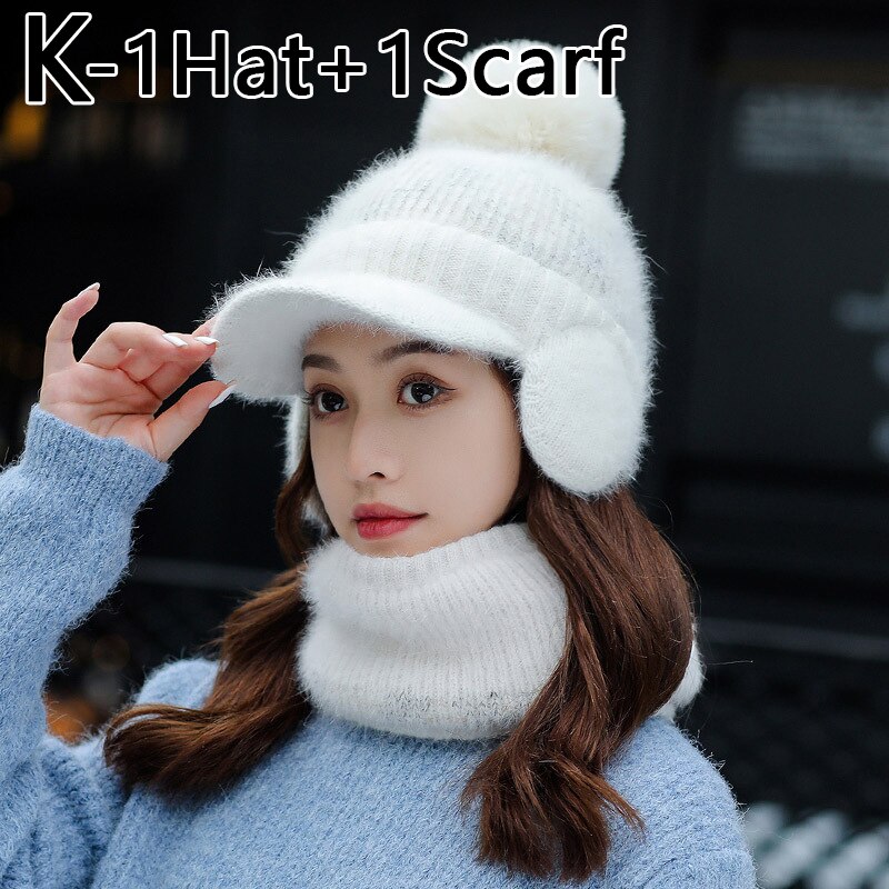 Bonnet Skullies tricoté pour femme, bonnet épais et , couvre-chef de unisexe, ensemble d'équitation en plein air, hiver: K