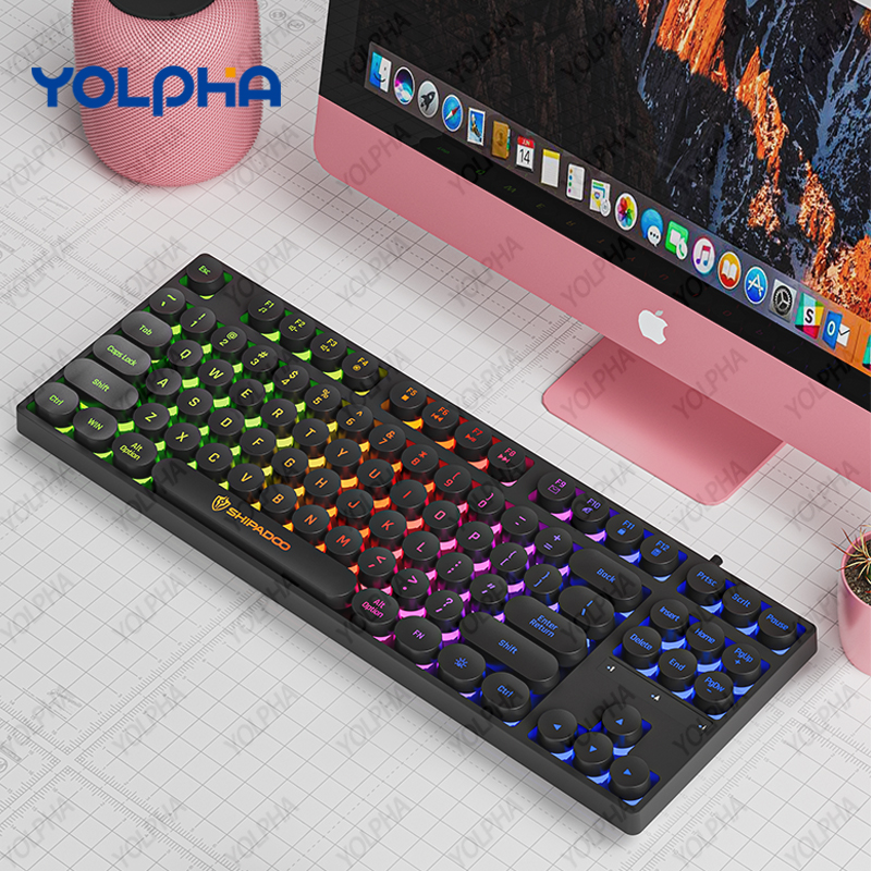 87Keys RGB Backlit Mechanical Gaming Keyboard Quiet Typing Wired Punk Keycap Ergonomic for Windows Mac Laptop PC Computer
