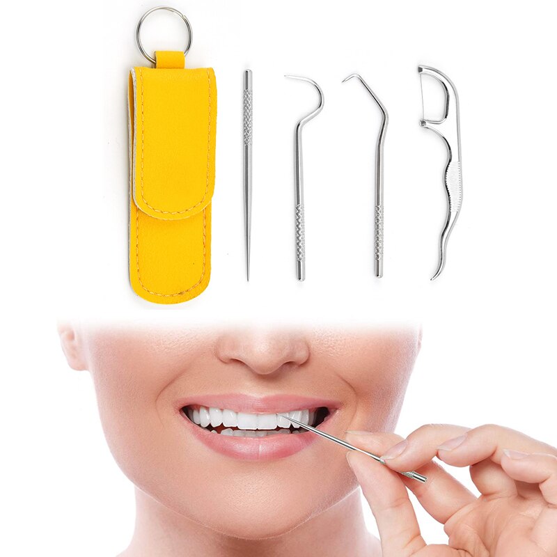 4pcs Portable Stainless Steel Toothpick Set with Bag Reusable Metal Toothpicks With Holders For Outdoor Picnics And Camping Tool