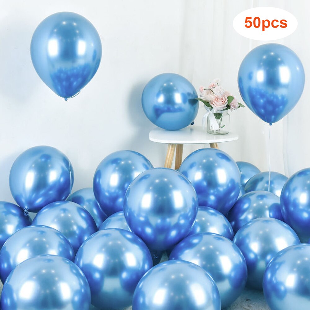50 stk guldballoner farverige sætmetallic ballon fødselsdagsfest bryllupsdekoration bryllupsdag globaler til at fejre: Blå