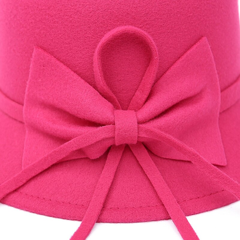 Vintage dam hatt ull topper höst och vinter rosett stor brättad keps strand bowknot vintrar hattar för kvinnor