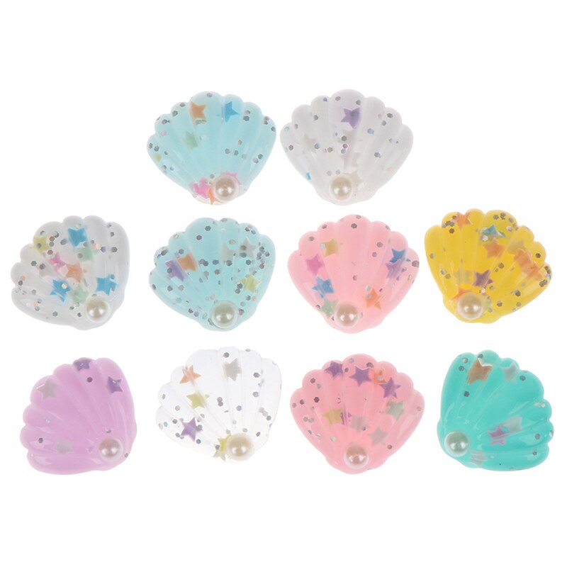 10 st / parti 25*28mm diy glänsande harts abs pärla snäckskal platt bak cabochon diy telefon / hantverk scrapbooking dekoration