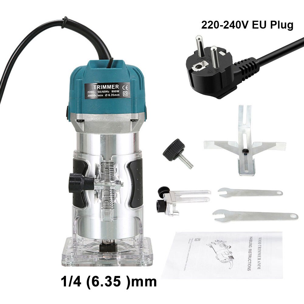 800W 30000RPM Wood Router Machine Woodworking Electric Trimmer 1/4 Inch Wood Carving Milling Cutting Tools Carpenter Power Tools: 220v EU Plug