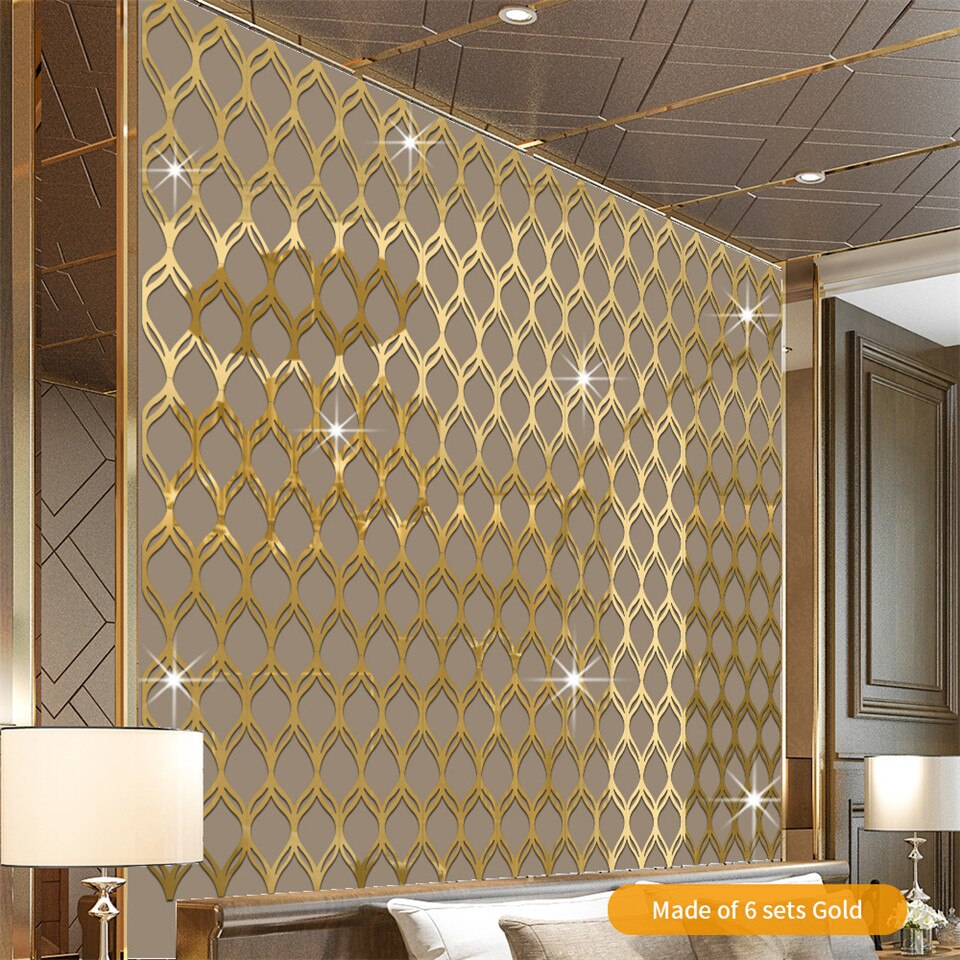 Pegatina de espejo de pared para decoración del hogar, papel tapiz de linterna de hueco para sala de estar, dormitorio, calcomanía de espejo acrílico, 12 unids/set por juego