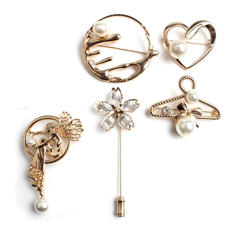 Gull brosje pins blomst drue kjærlighet henger imitasjon perle brosjer for kvinner bryllup smykker tilbehør dekorative spenner 1 pc