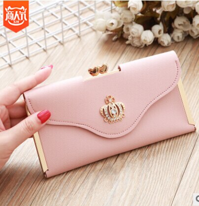 solid Women Lady Clutch Leather Wallet Long Card Holder Phone Bag Case Purse Handbag: Pink