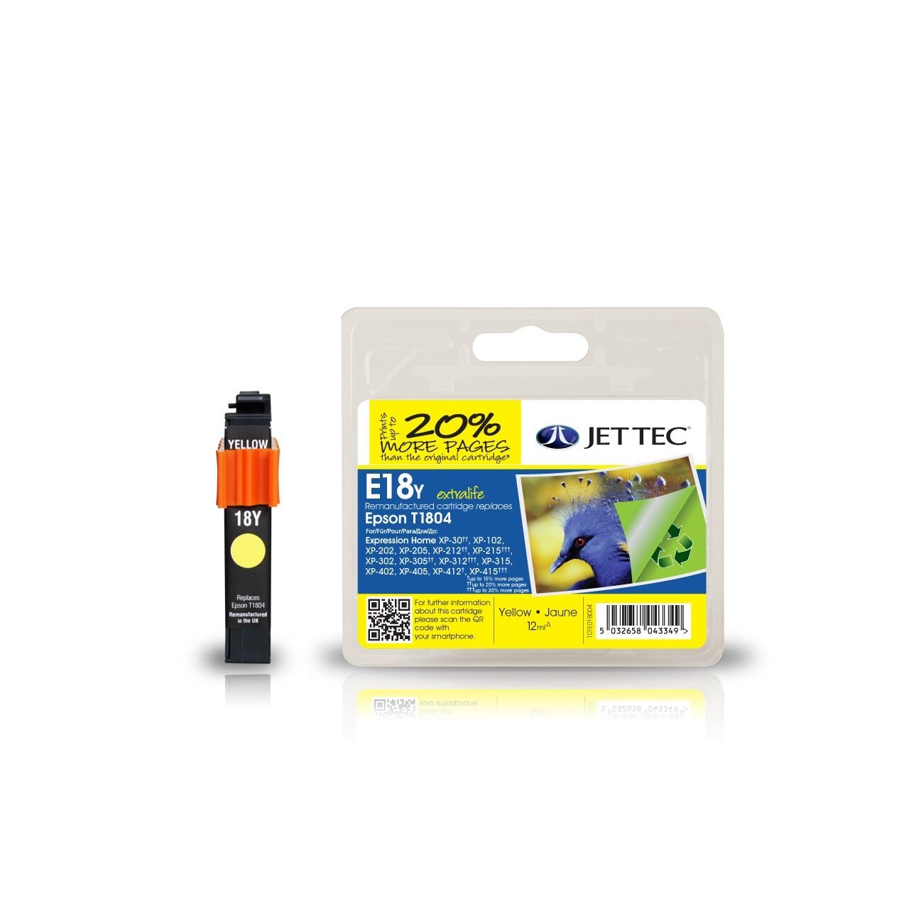 Jet Tec 101E018004 12ml Giallo cartuccia d'inchiostro Stampanti a getto d’inchiostro e laser