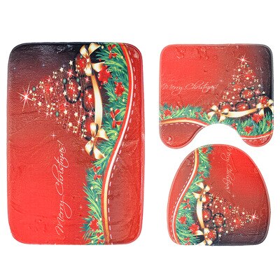 3 pcs/set Cartoon Christmas Toilet Rug Mat U-shaped Toilet Seat Mat Santa Claus Rug Carpet For Bathroom And Toilet tapis pour wc: hongseshengdanshu
