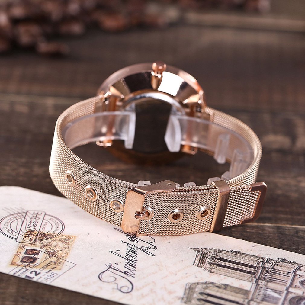 Smple Mesh Strap Quartz Watch Simple Wristwatch Quartz Watch Steel Strap Classic Big Round Dial Girls