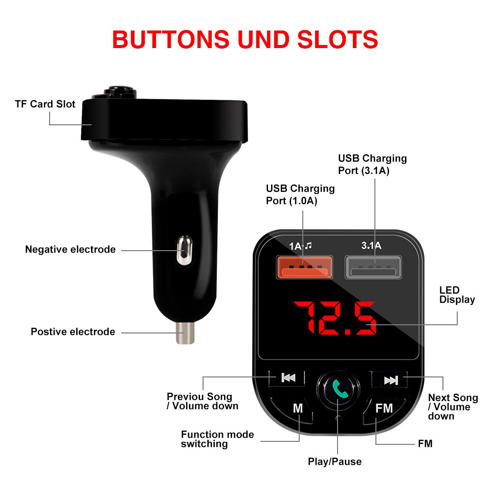 Håndfri trådløse fm-sendere bluetooth 5.0 lcd 3.1a lader usb bil  mp3 spillere bluetooth 5.0 fm sendere