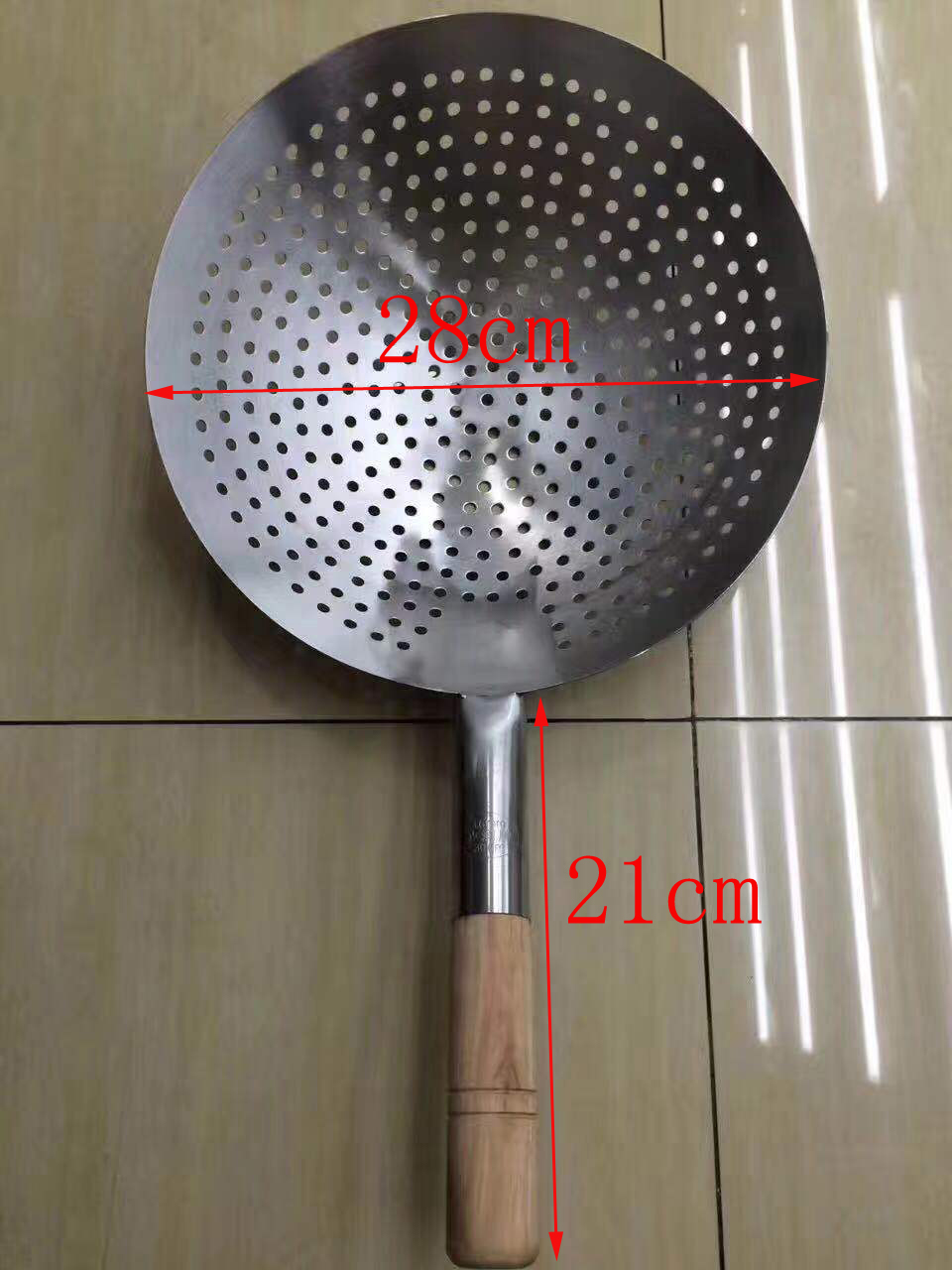 Large Big Thick Stainless Steel Mesh Strainer Colander wok wooden Handle Cookware Oil Flour Sifter Colander Kitchen Cooking wok: 28cm Colander