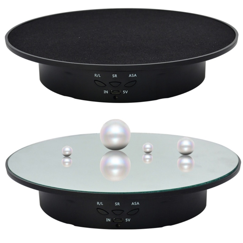 3 Speeds 20cm Intelligent Electric Rotating Display Stand Mirror Turntable Jewelry Holder Battery USB Power