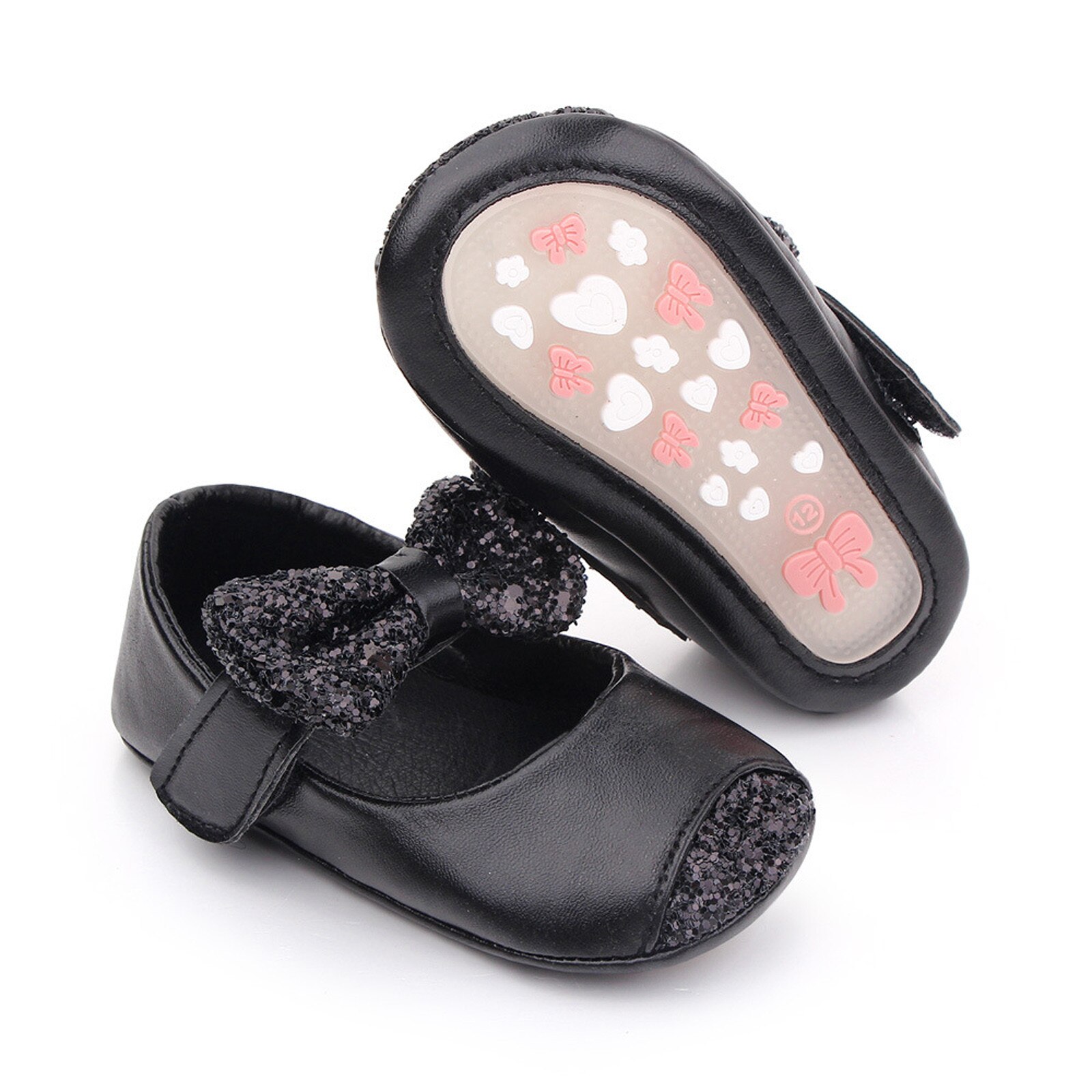Spring Kids Princess Leather Shoes For Baby Girls Bowknot Sequins Baby Girls Soft Sole Footwear First Walking Wedding Shoes