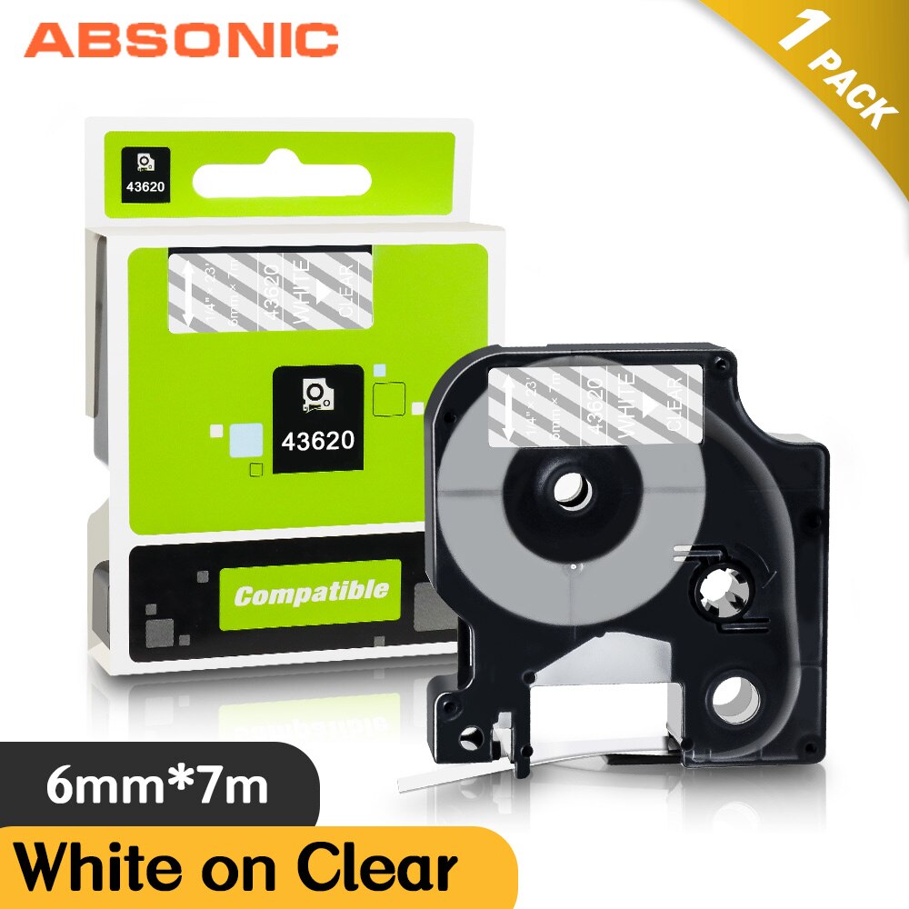 Absonic 6mm Multicolor 43613 kaseta z taśmą kompatybilna DYMO 43610 43617 43618 taśma z etykietami do DYMO LM 160 280 420P drukarka do etykiet: White on Clear