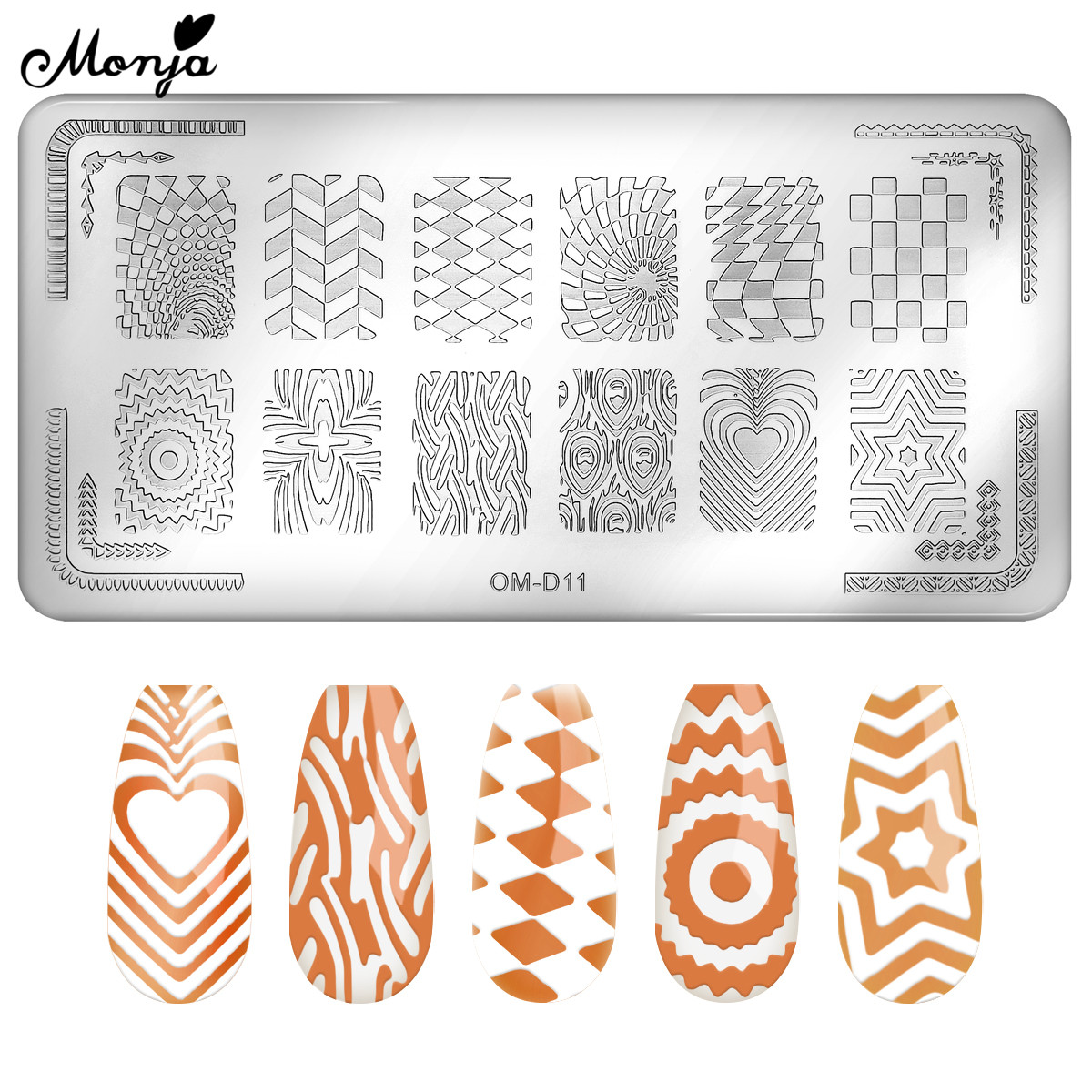Monja 10 Stile Nagel Kunst Vorlagen Blume Ebene Streifen Geometrische aufbringen Stanzen Platten Druck Schablone DIY Manikübetreffend Werkzeug: SKU005002-OMD11