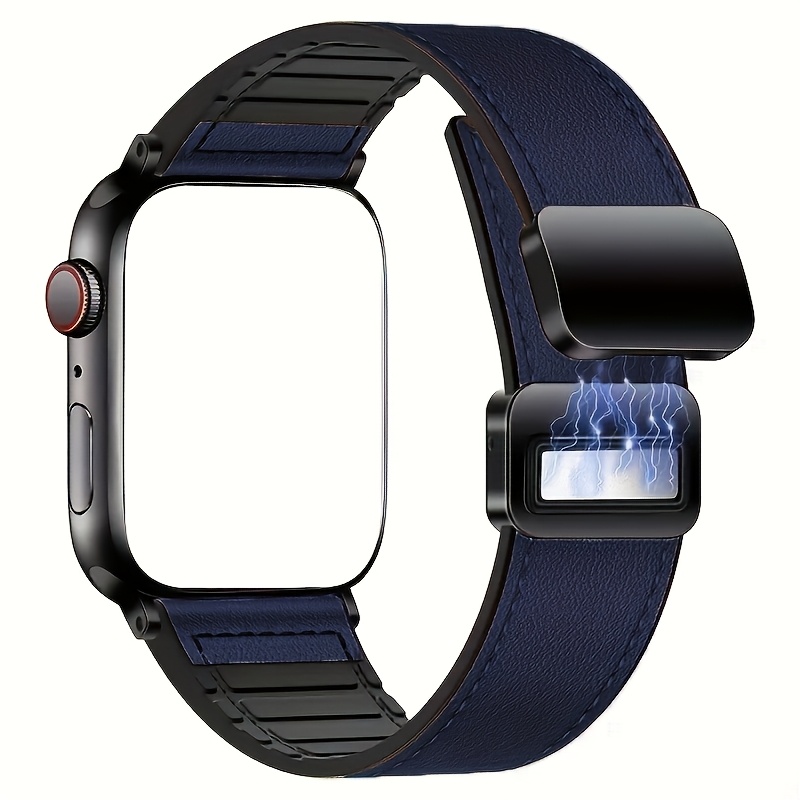 Leer + siliconen band voor Apple Watch Band Ultra 49 mm 44 mm 45 mm 41 mm 46 mm 40 mm 42 mm Magnetische armband iwatch Series 10 9 8 7: Blue pink / 14mm