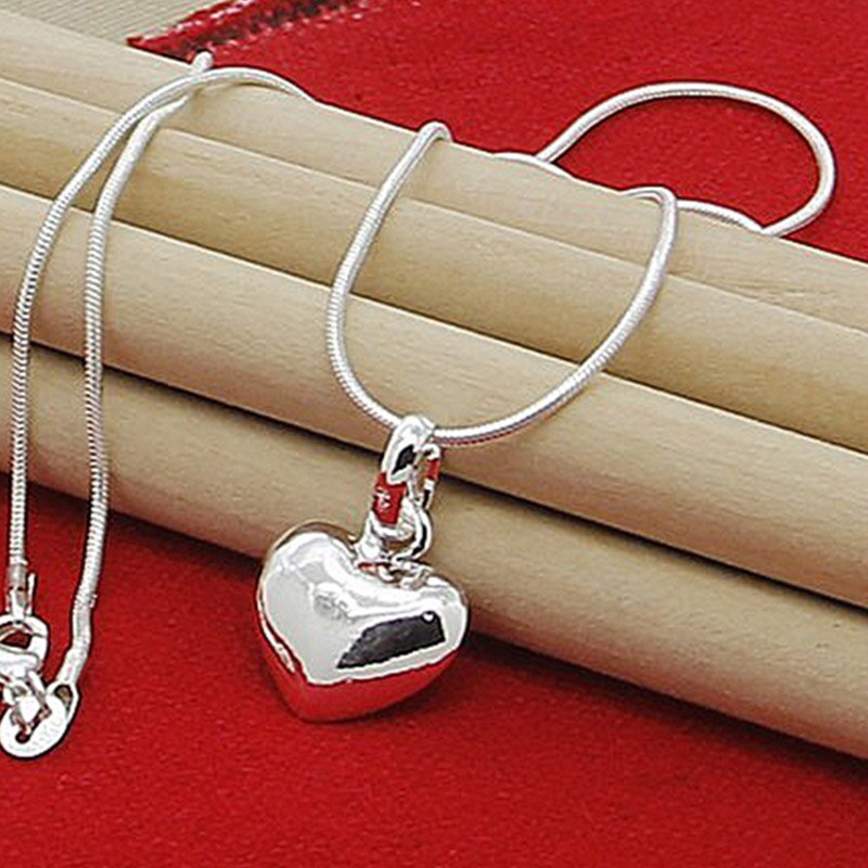 925 collar con colgante de corazón de plata cadena para mujeres niñas joyería de plata